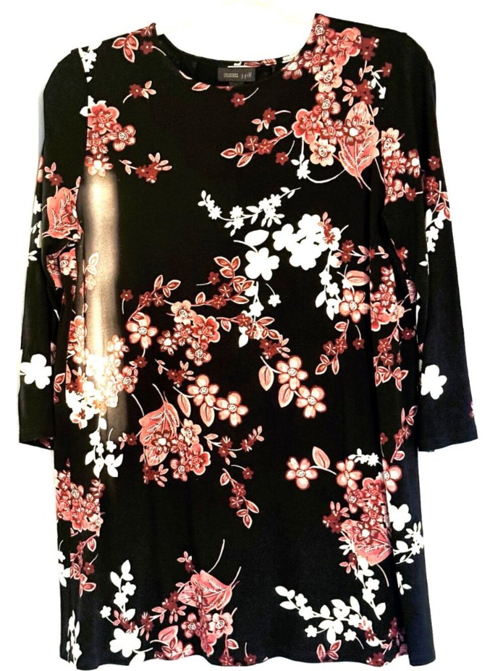 J. Jill Wearever Collection Womens Black Floral 3/4 Sleeve Blouse Top Size Small